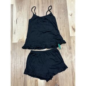 NWT Remidoo Pajama Camisole and Shorts Set Ruffle Black Size Small